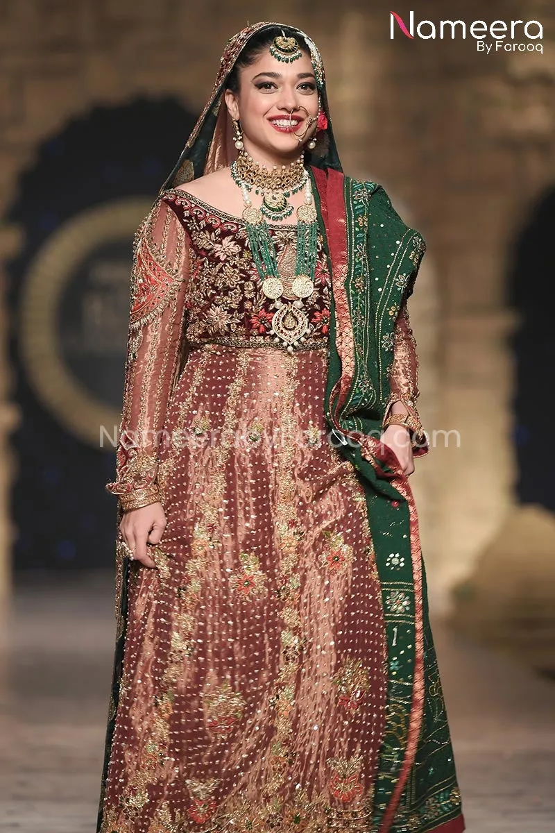 Latest Pakistani Bridal Gown with Long Train #BS123
