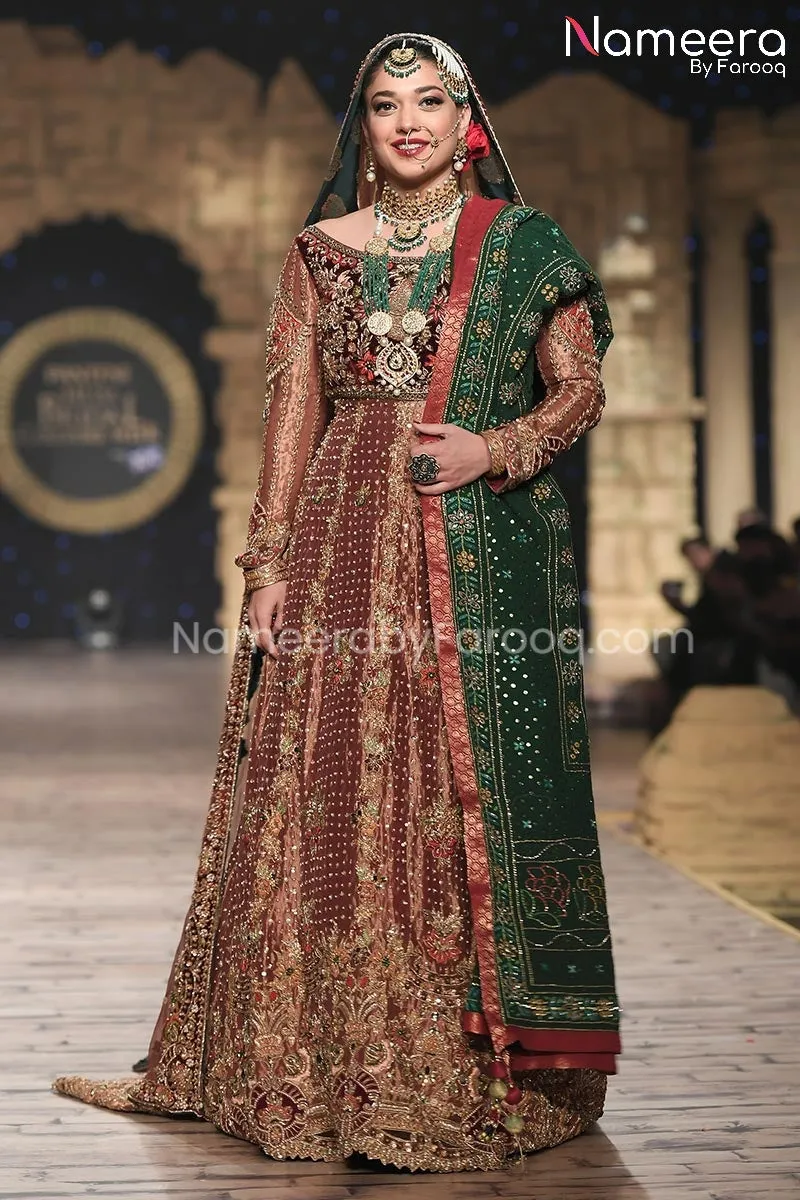 Latest Pakistani Bridal Gown with Long Train #BS123