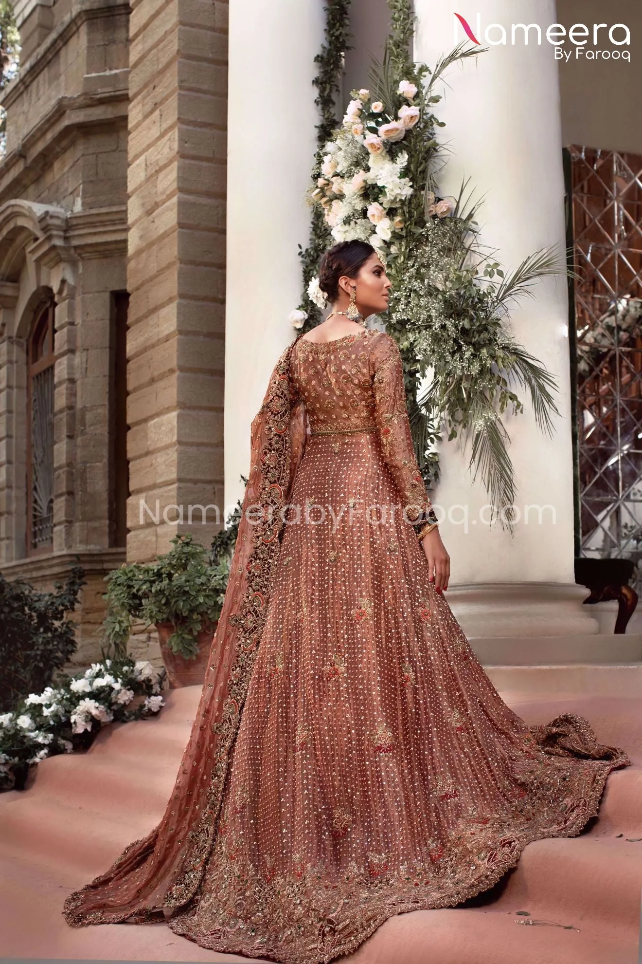 Latest Pakistani Bridal Gown with Long Train #BS123