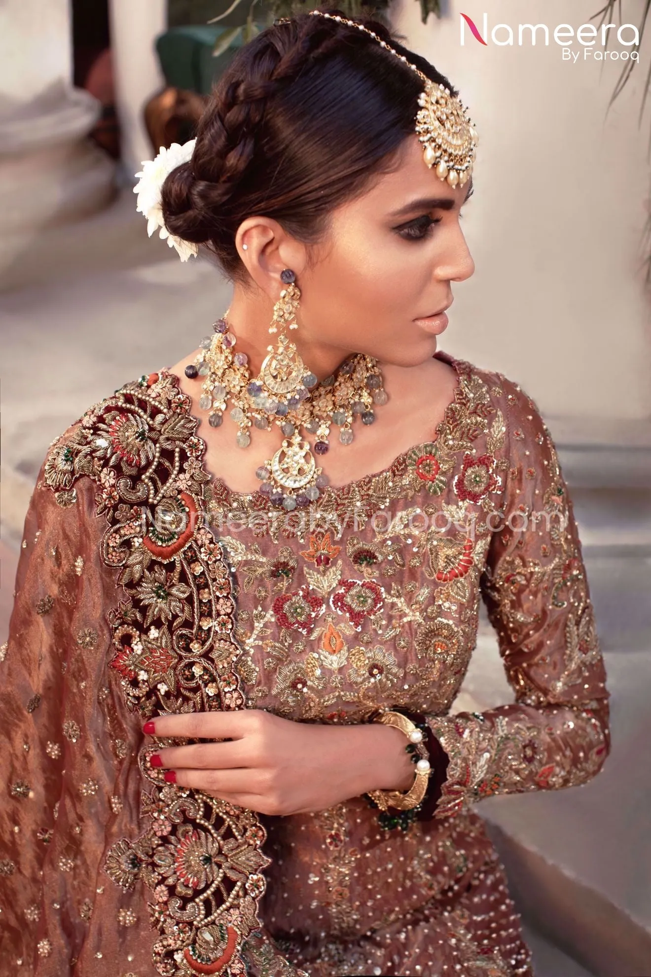 Latest Pakistani Bridal Gown with Long Train #BS123