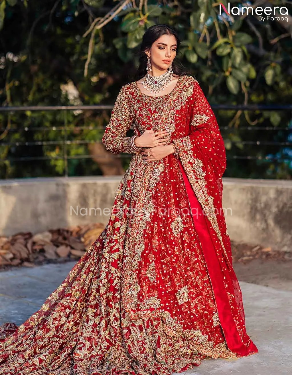 Latest Red Bridal Dress Pakistani in Gown Style #BS600