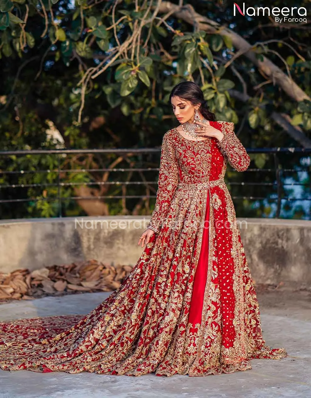 Latest Red Bridal Dress Pakistani in Gown Style #BS600