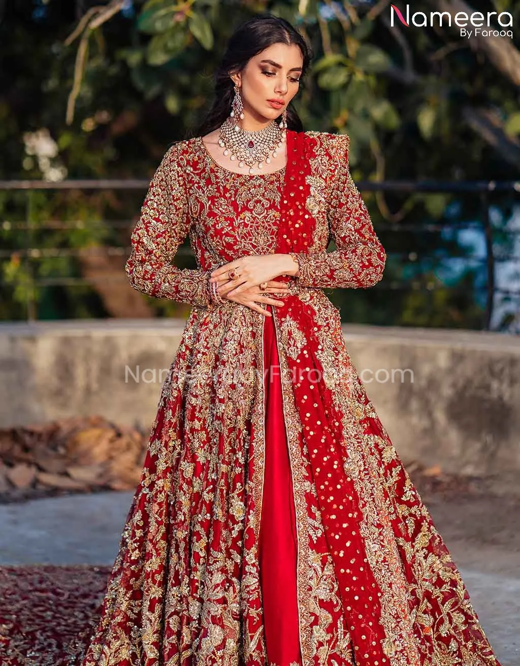 Latest Red Bridal Dress Pakistani in Gown Style #BS600