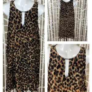 Lavender Brown Burnout Velvet Leopard Print Trapeze Style Dress sz L