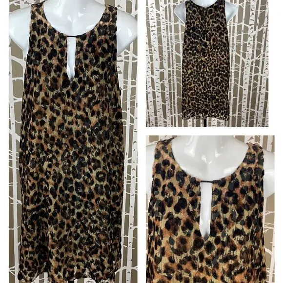 Lavender Brown Burnout Velvet Leopard Print Trapeze Style Dress sz L