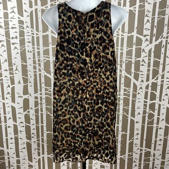 Lavender Brown Burnout Velvet Leopard Print Trapeze Style Dress sz L