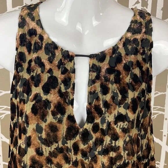 Lavender Brown Burnout Velvet Leopard Print Trapeze Style Dress sz L