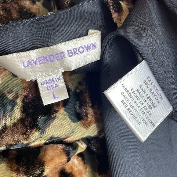 Lavender Brown Burnout Velvet Leopard Print Trapeze Style Dress sz L