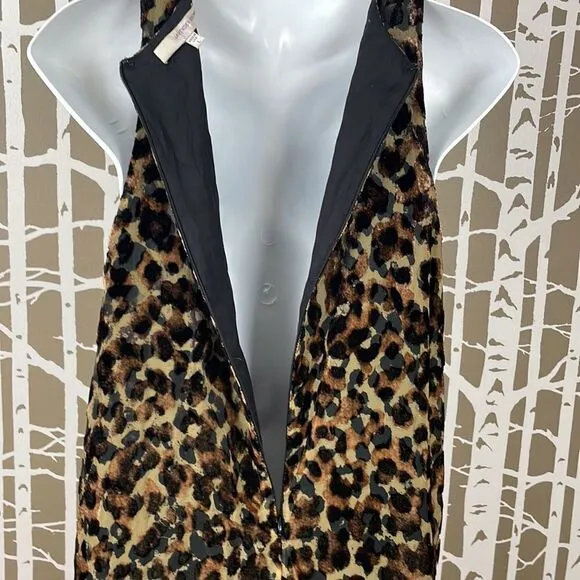 Lavender Brown Burnout Velvet Leopard Print Trapeze Style Dress sz L