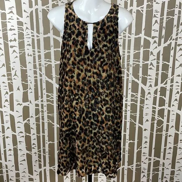 Lavender Brown Burnout Velvet Leopard Print Trapeze Style Dress sz L