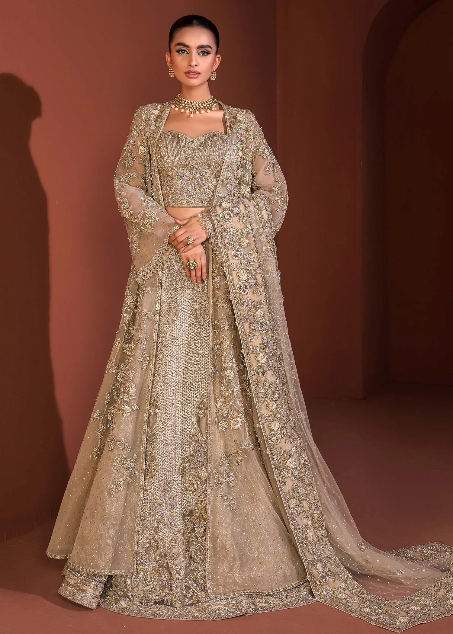Lehenga Choli Gown and Dupatta Pakistani Bridal Dress
