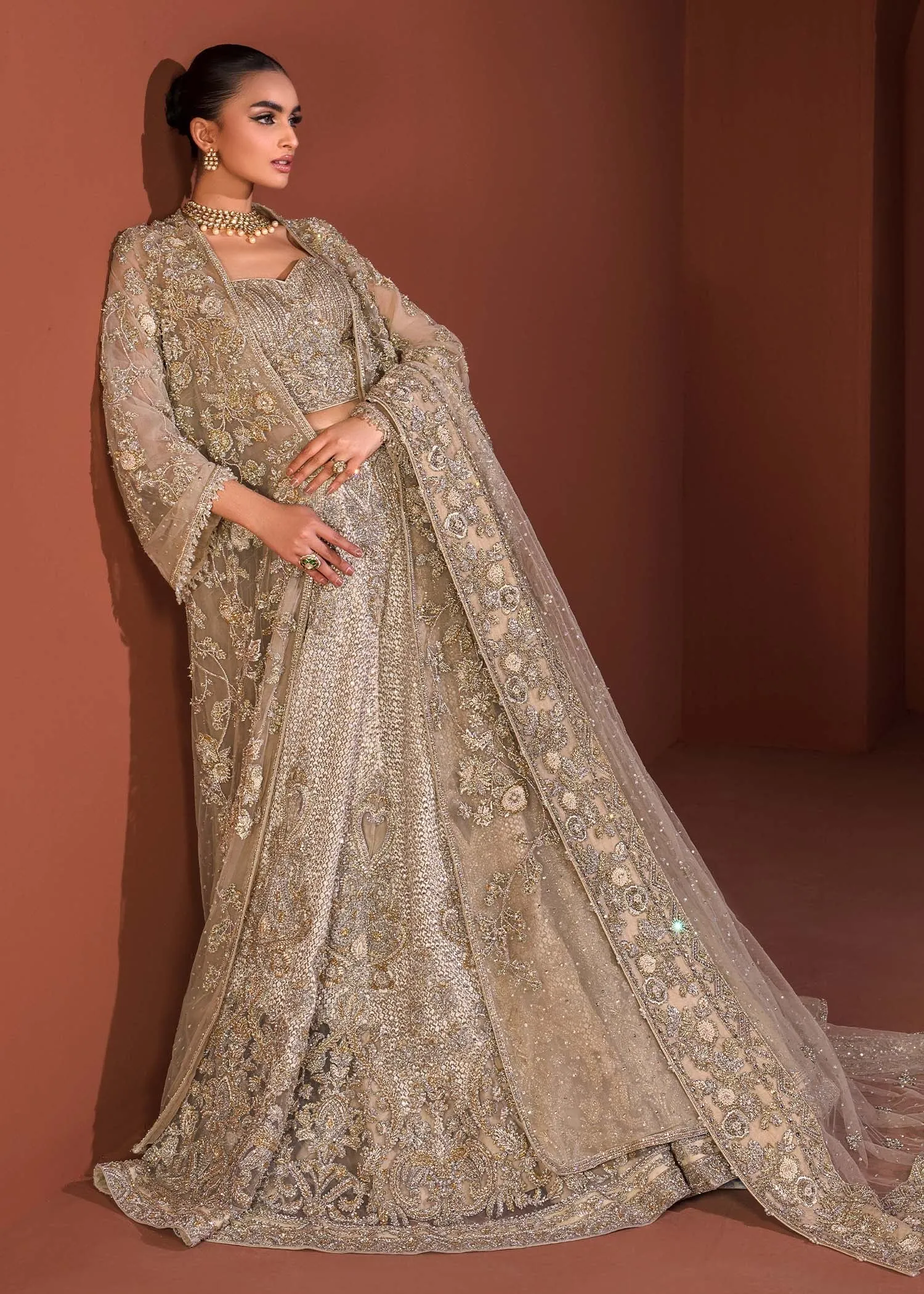 Lehenga Choli Gown and Dupatta Pakistani Bridal Dress