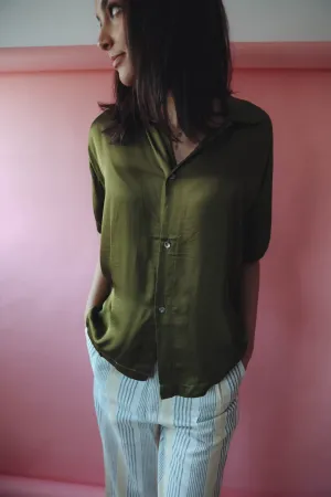Let's Get Basic Satin Top in Avocado
