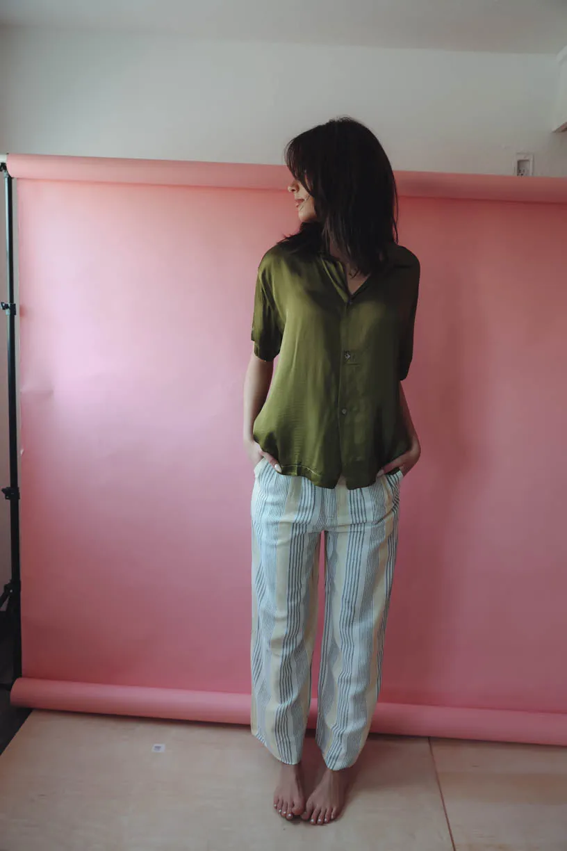 Let's Get Basic Satin Top in Avocado
