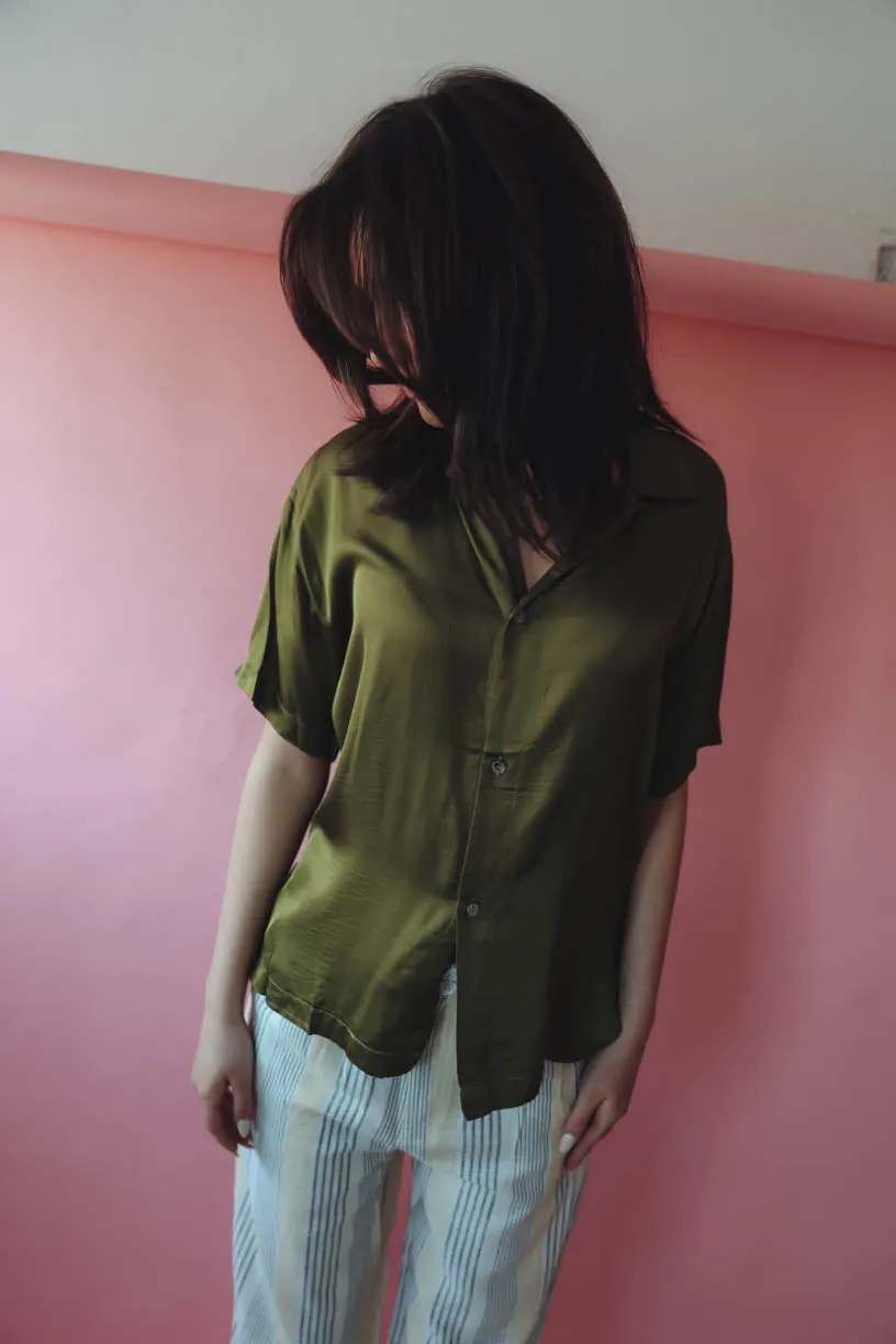 Let's Get Basic Satin Top in Avocado