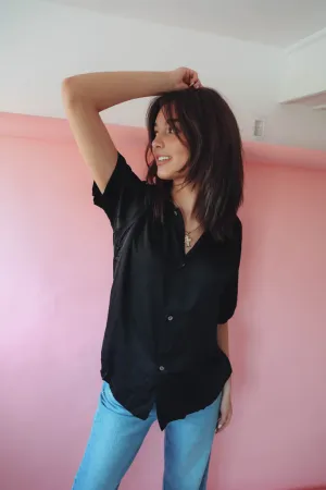 Let's Get Basic Satin Top in Black