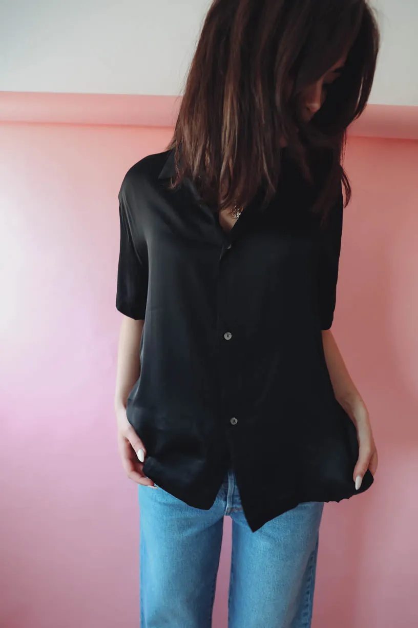 Let's Get Basic Satin Top in Black