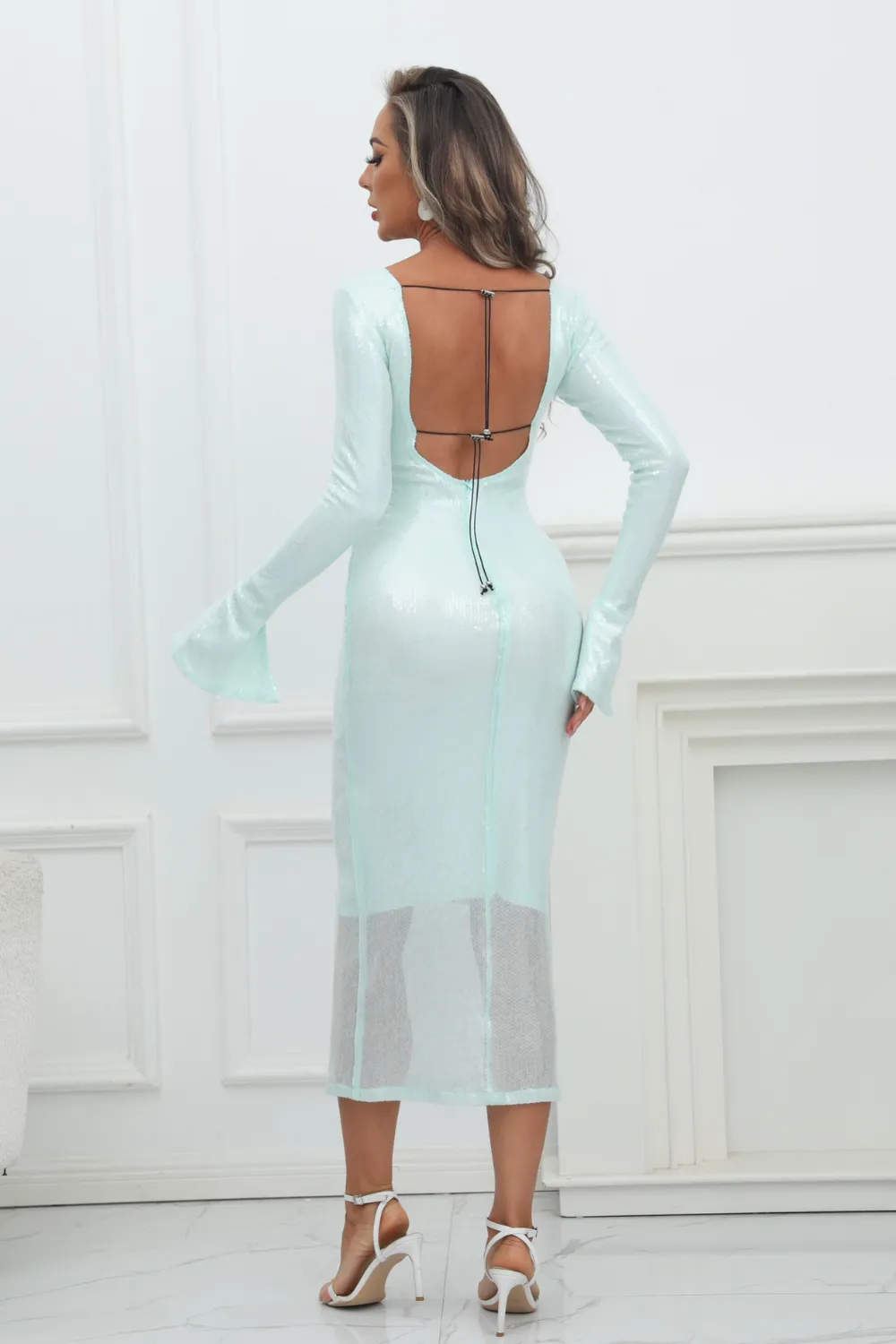 Light Blue Sequin Midi Dress