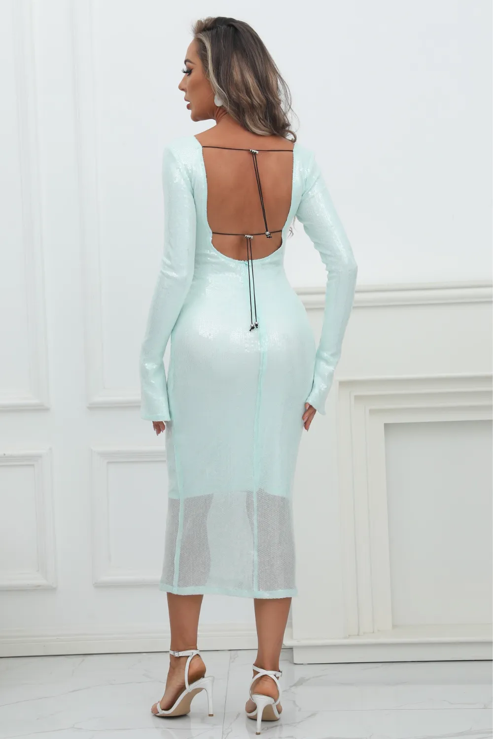 Light Blue Sequin Midi Dress