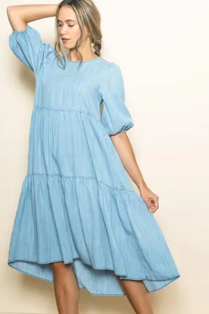 Light Denim High Low Midi Dress