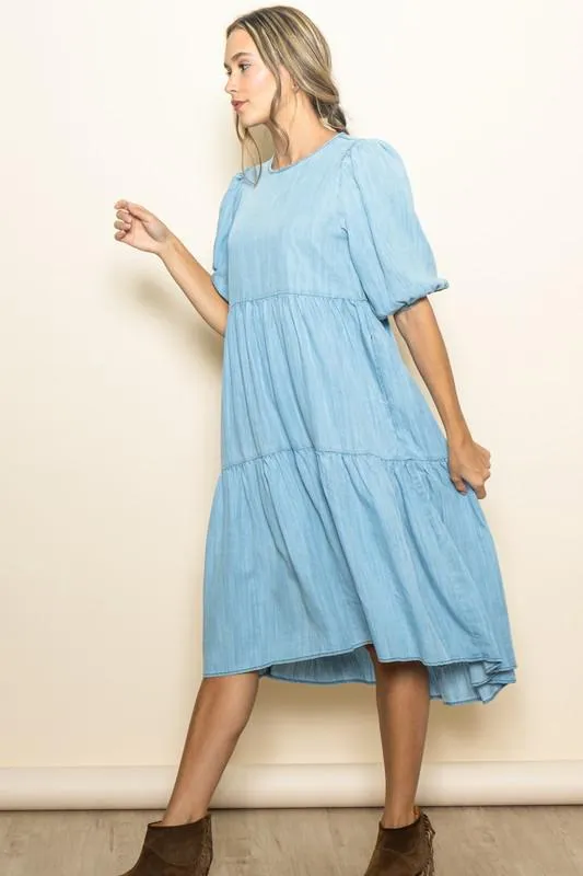 Light Denim High Low Midi Dress
