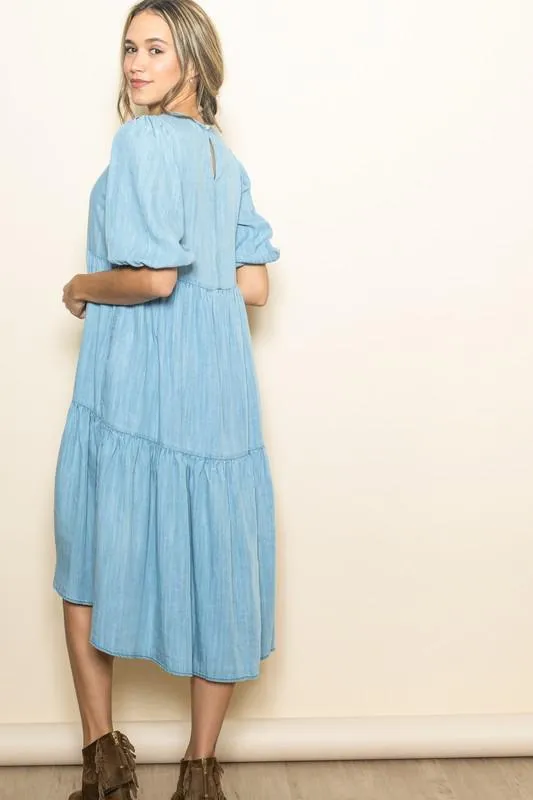 Light Denim High Low Midi Dress