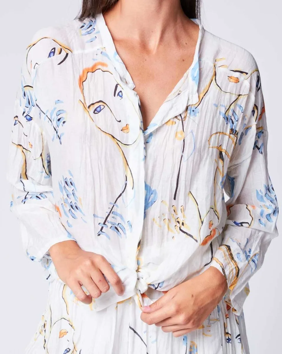 Light Sketch Crinkle Band Collar Shirt