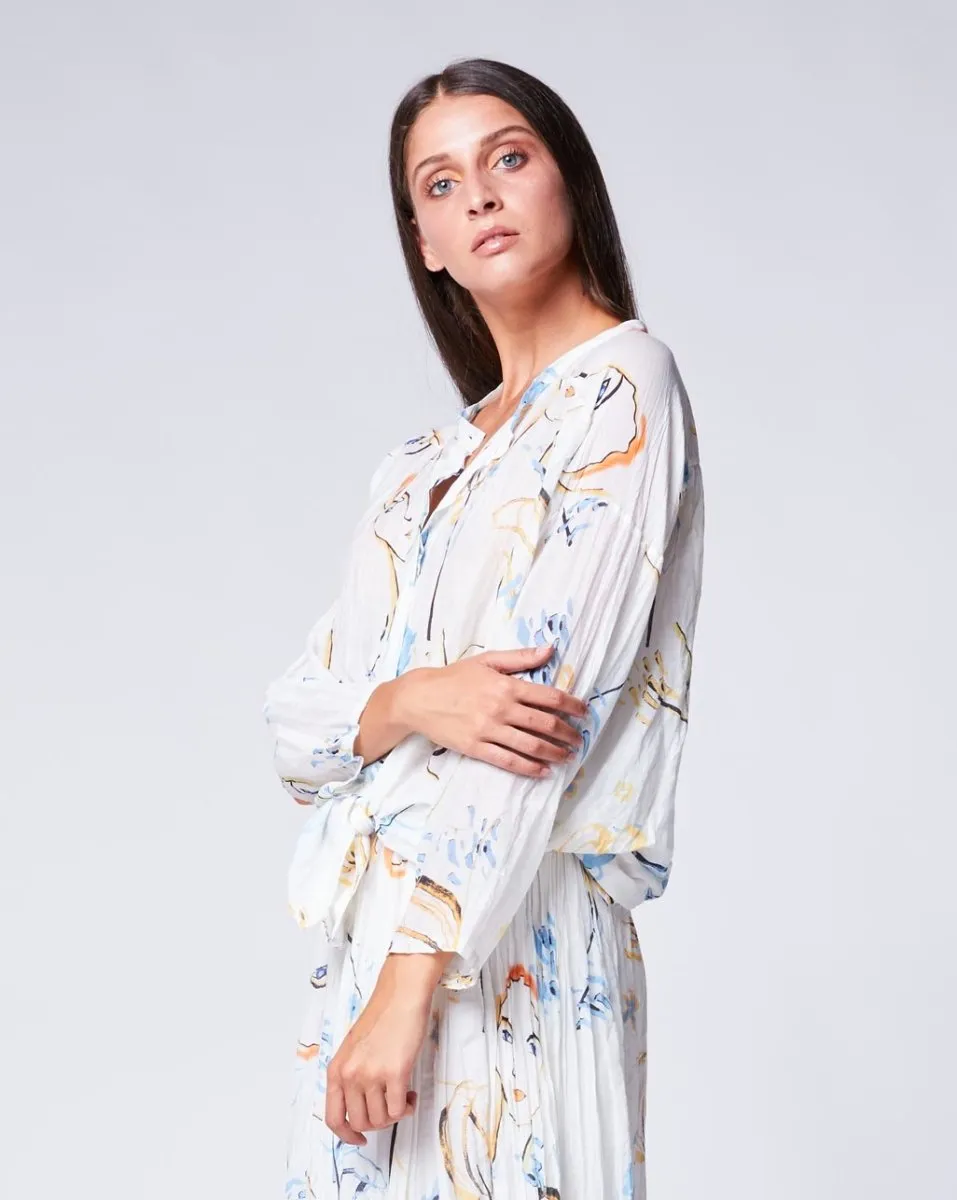 Light Sketch Crinkle Band Collar Shirt