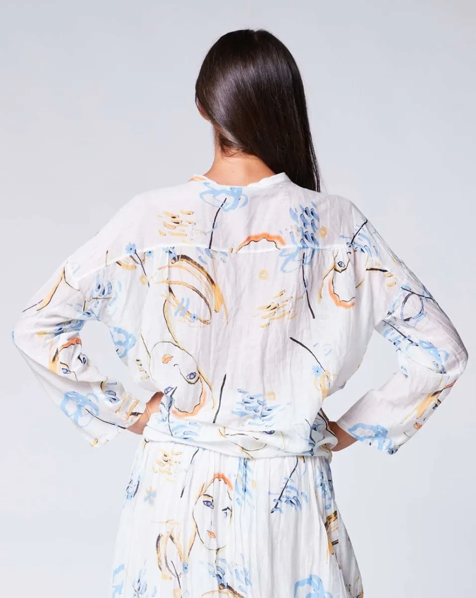 Light Sketch Crinkle Band Collar Shirt