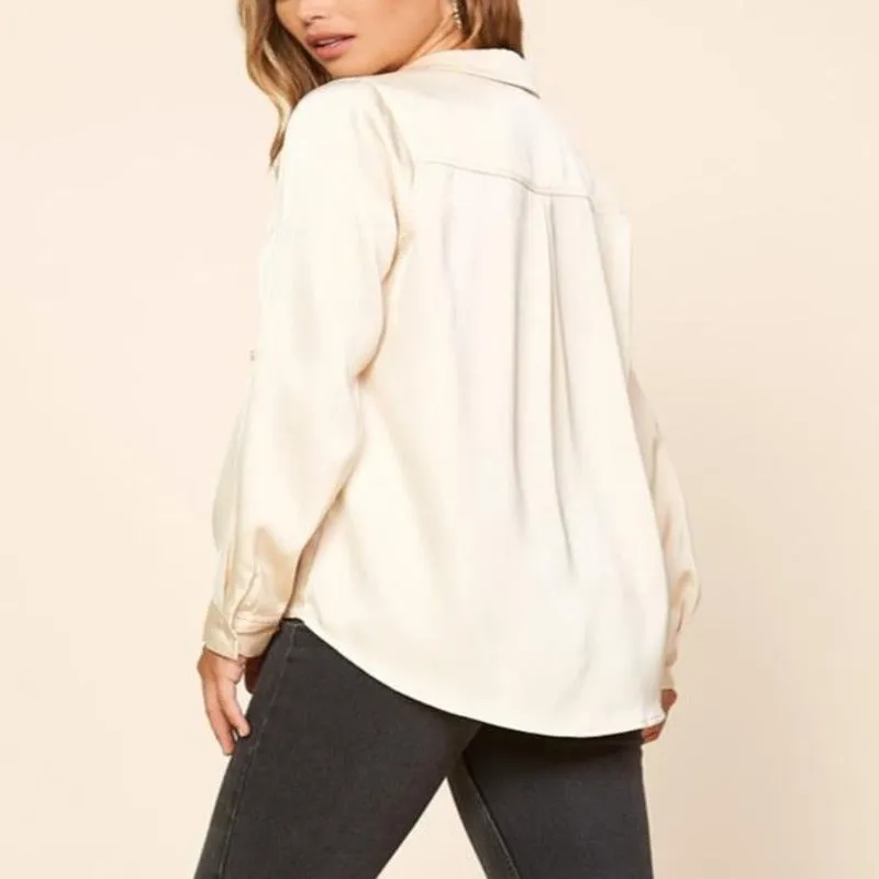 Like a Dream Latte Satin Button-Up
