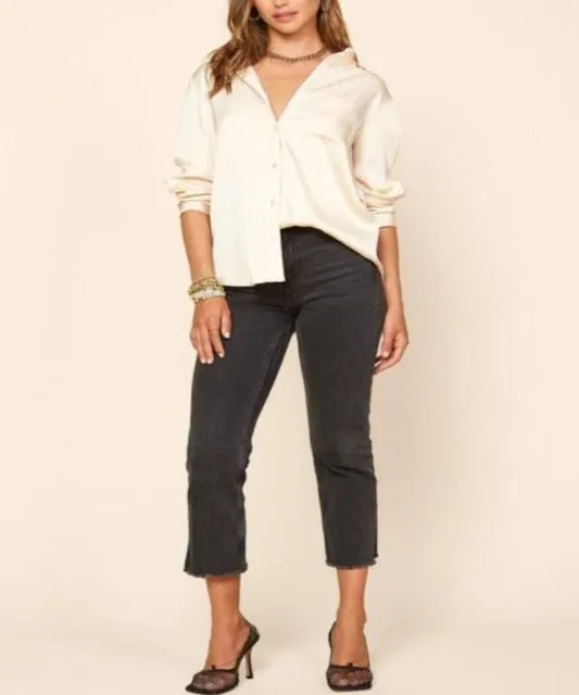 Like a Dream Latte Satin Button-Up