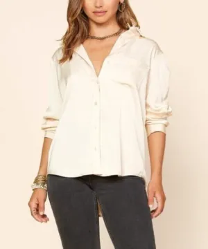 Like a Dream Latte Satin Button-Up