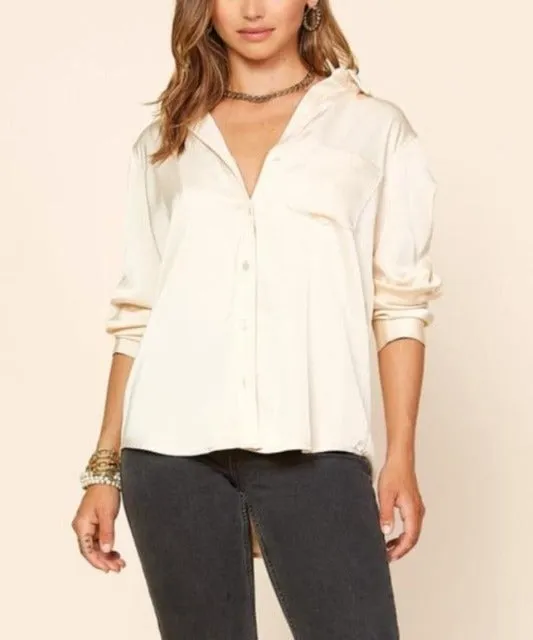 Like a Dream Latte Satin Button-Up