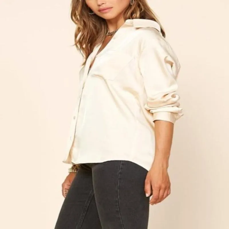Like a Dream Latte Satin Button-Up