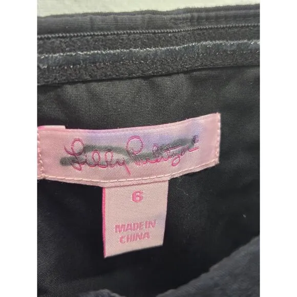 Lilly Pulitzer Bowen Black After Party Gold Embroidery Strapless Dress Size 6