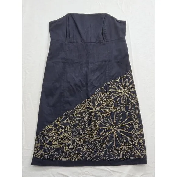 Lilly Pulitzer Bowen Black After Party Gold Embroidery Strapless Dress Size 6