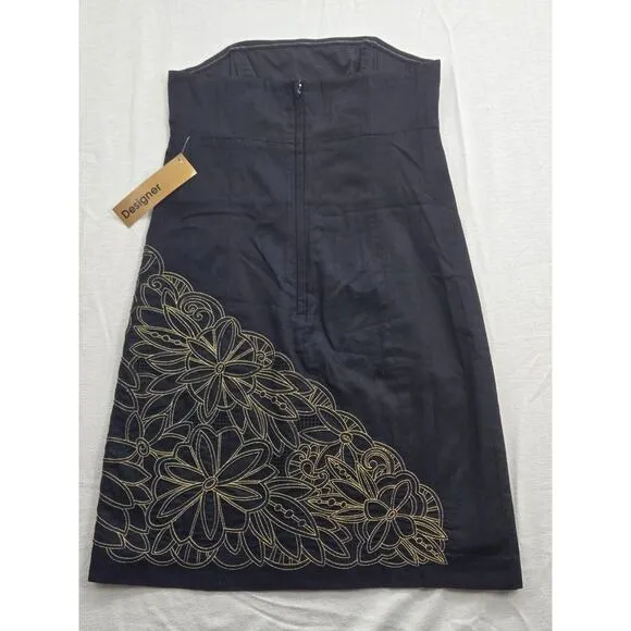 Lilly Pulitzer Bowen Black After Party Gold Embroidery Strapless Dress Size 6