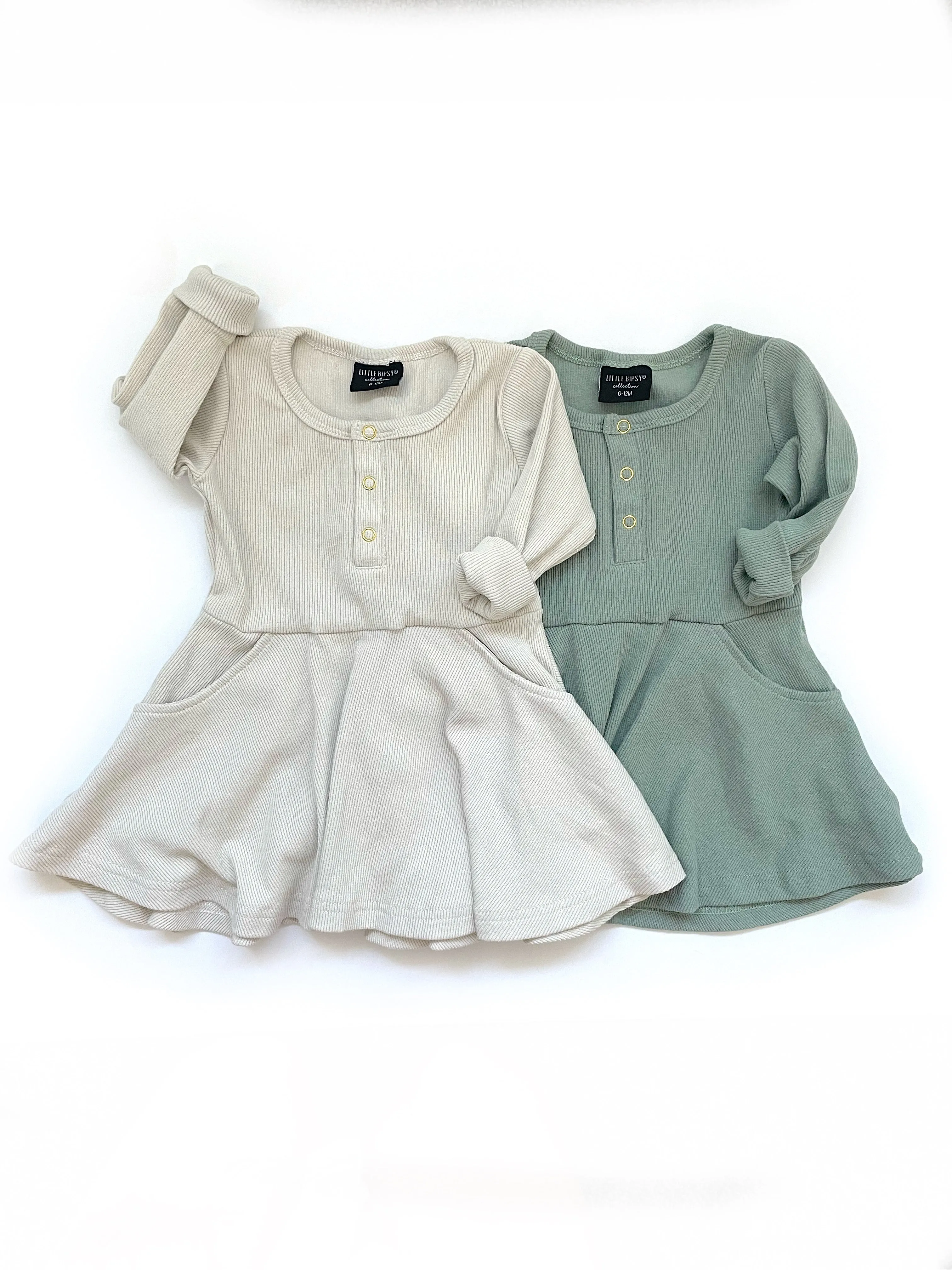 Little Bipsy Almond Ribbed L/S Dress