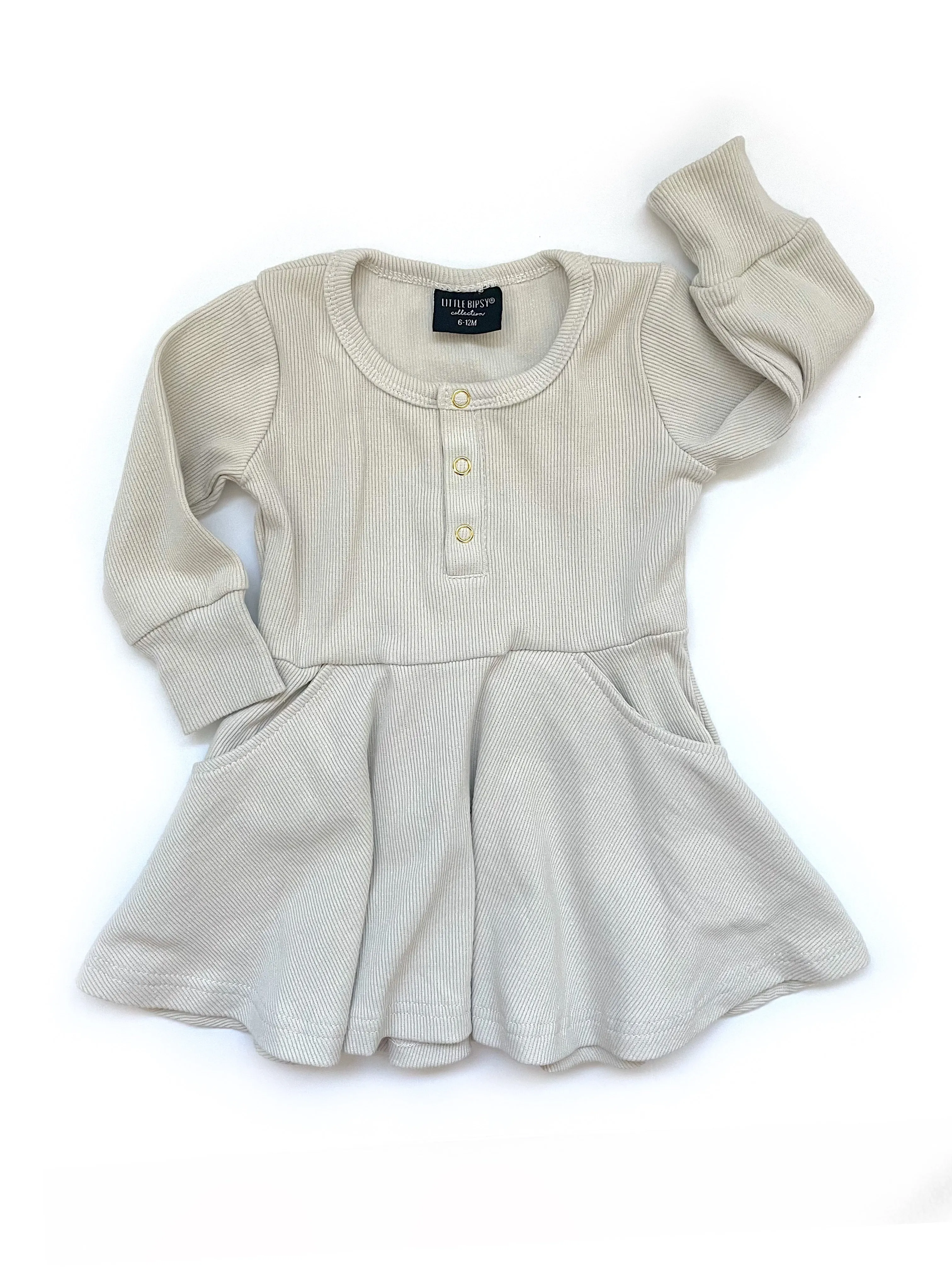 Little Bipsy Almond Ribbed L/S Dress