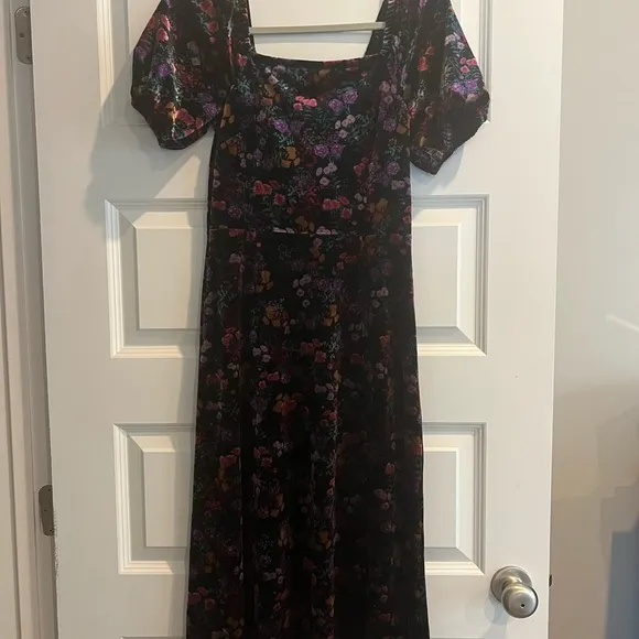 LOFT Floral Velvet Square Neck Midi Dress NWT