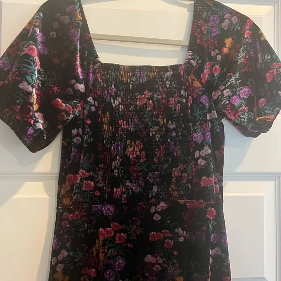LOFT Floral Velvet Square Neck Midi Dress NWT