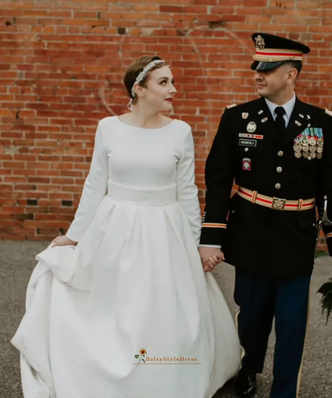 Long Sleeve Plus Size Low Back Wedding Dress