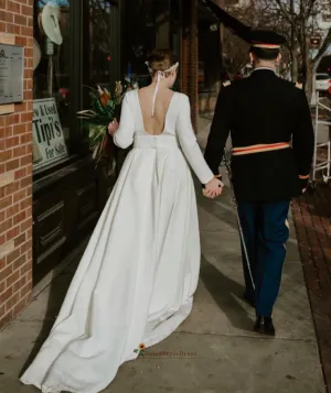 Long Sleeve Plus Size Low Back Wedding Dress