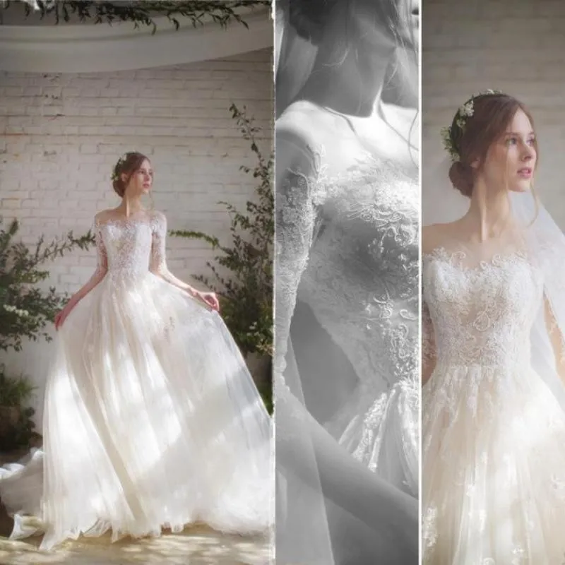 Long Sleeve Wedding Dresses Tulle Lace Bride Dresses Wedding Gowns