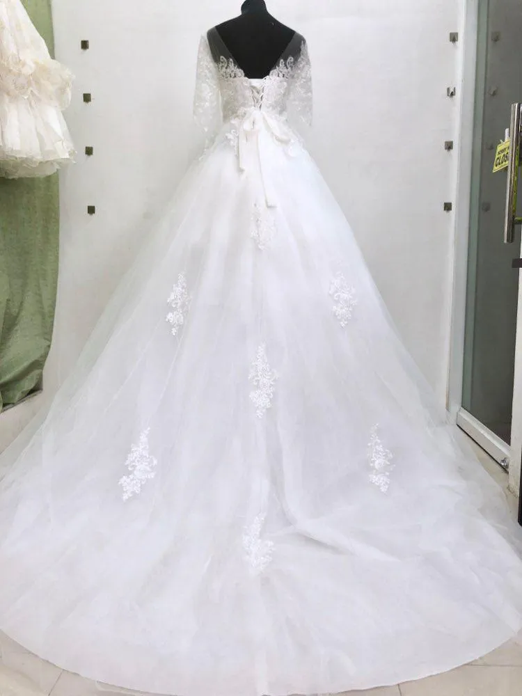 Long Sleeve Wedding Dresses Tulle Lace Bride Dresses Wedding Gowns