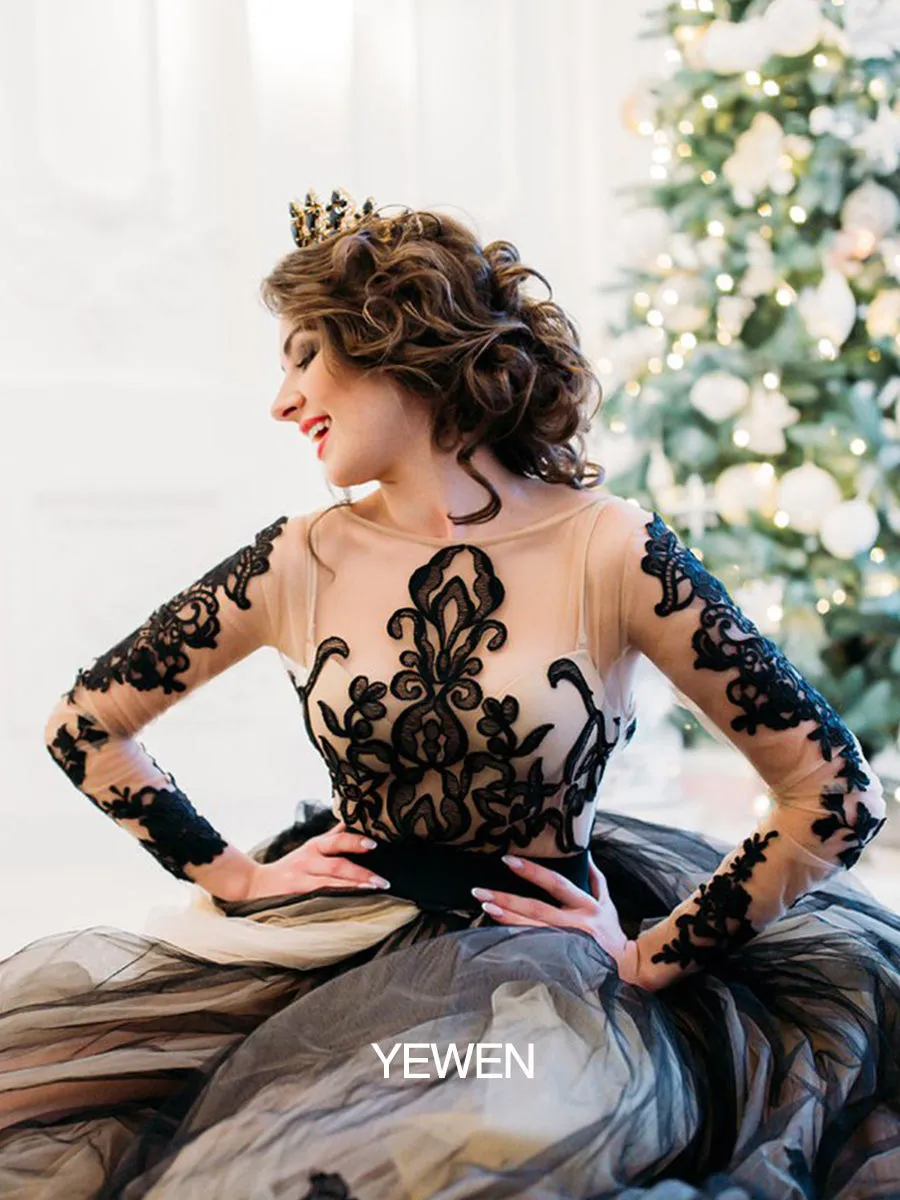 Long Sleeves Evening Dress 1M Train Lace Plus Size Maternity Dress for Photo Shoot YW21024