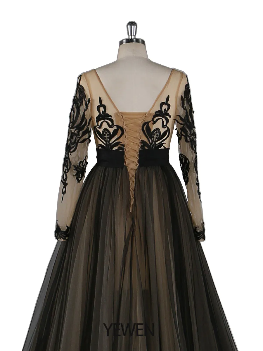 Long Sleeves Evening Dress 1M Train Lace Plus Size Maternity Dress for Photo Shoot YW21024