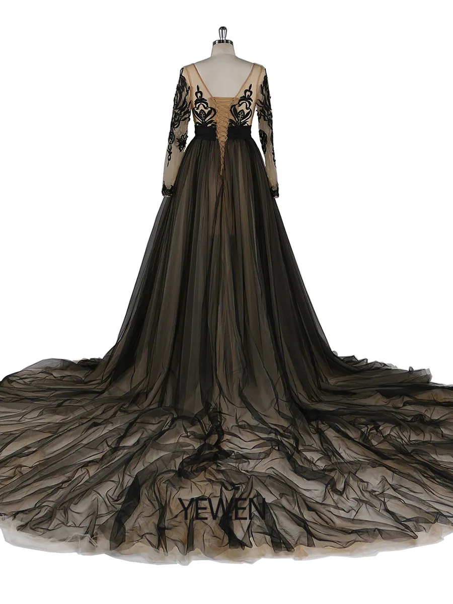 Long Sleeves Evening Dress 1M Train Lace Plus Size Maternity Dress for Photo Shoot YW21024
