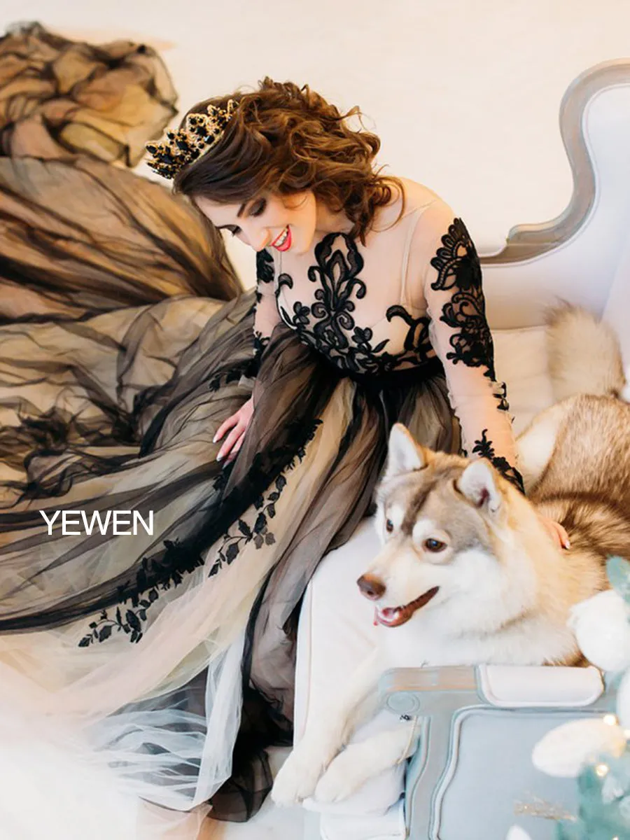 Long Sleeves Evening Dress 1M Train Lace Plus Size Maternity Dress for Photo Shoot YW21024