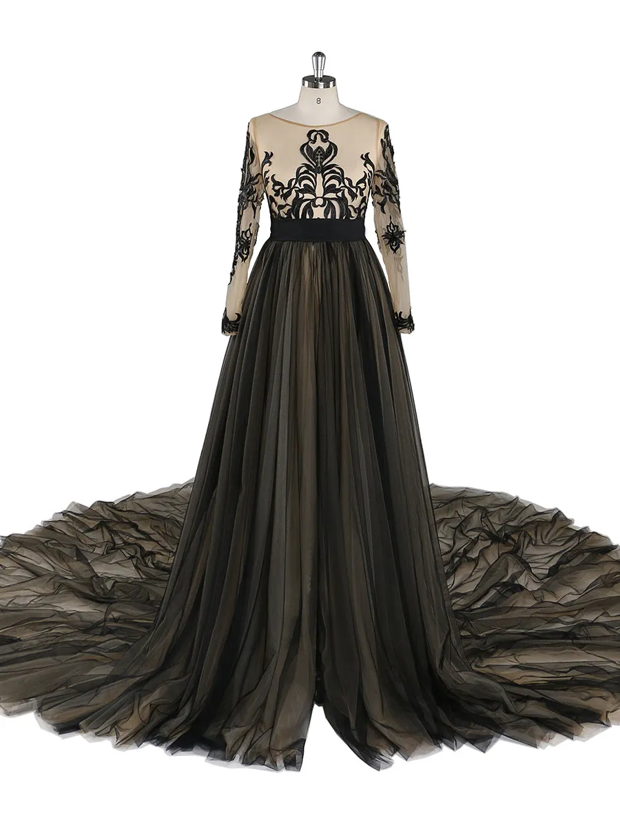 Long Sleeves Evening Dress 1M Train Lace Plus Size Maternity Dress for Photo Shoot YW21024